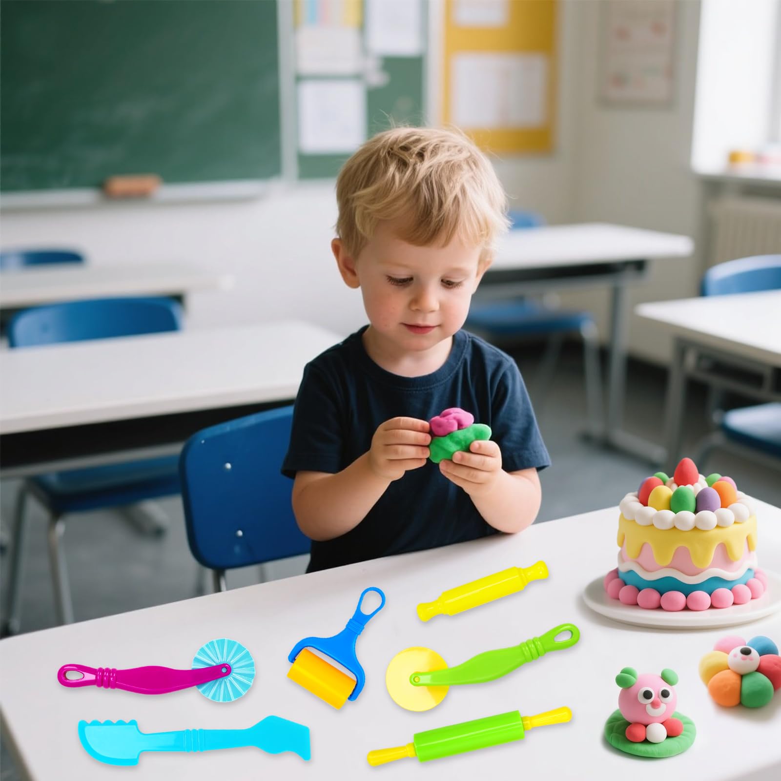 Herramientas de arcilla, juego de herramientas de arcilla y masa para niños, kit de accesorios de masa artesanal con rodillo, espátula de corte, rodillo 5