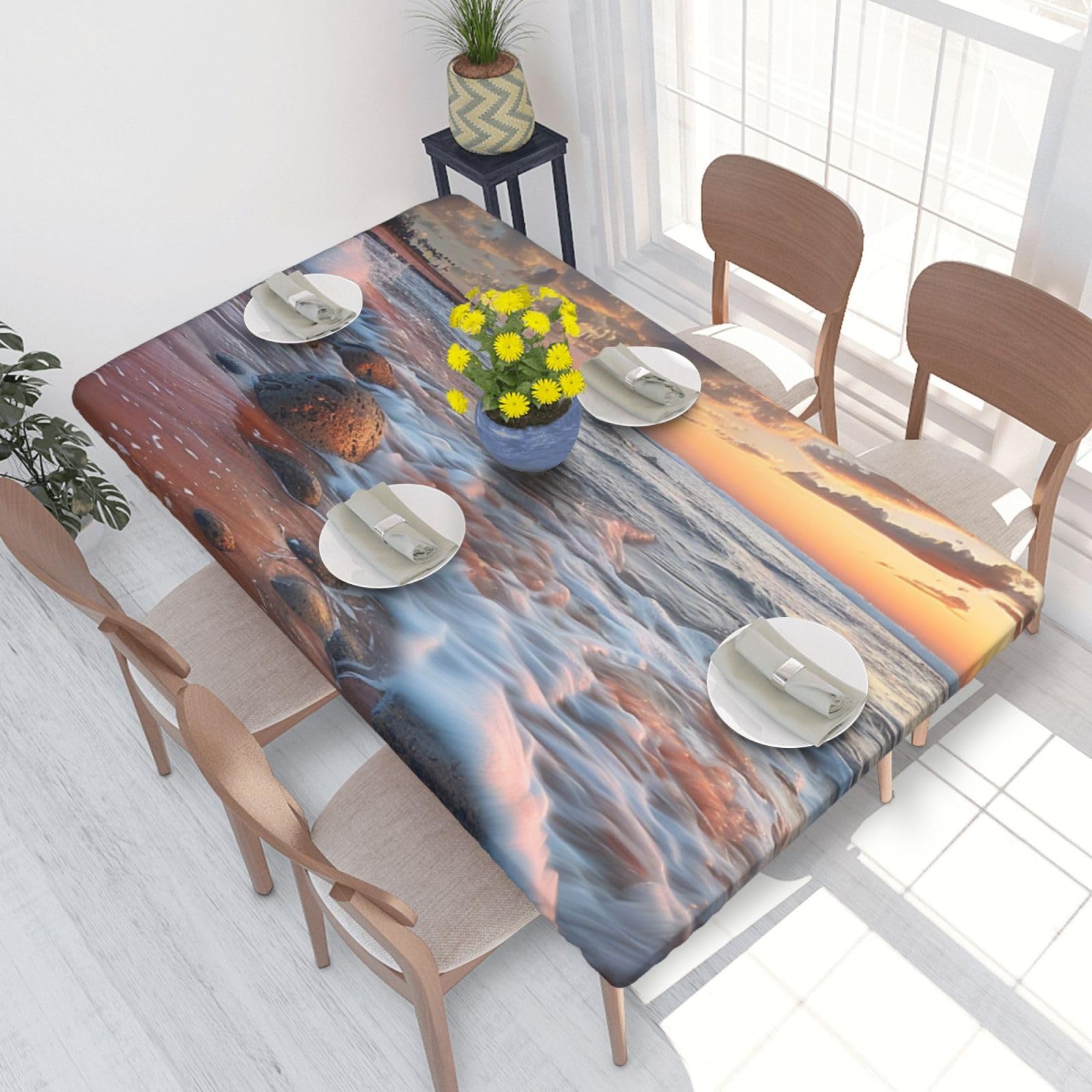 Beach Maui Hawaii Sunset Sea Waves Clouds Printed Tablecloths 4ft Rectangular Table Covers Washable Polyester Decorative Table Cloth for Dining Table Picnic Wedding