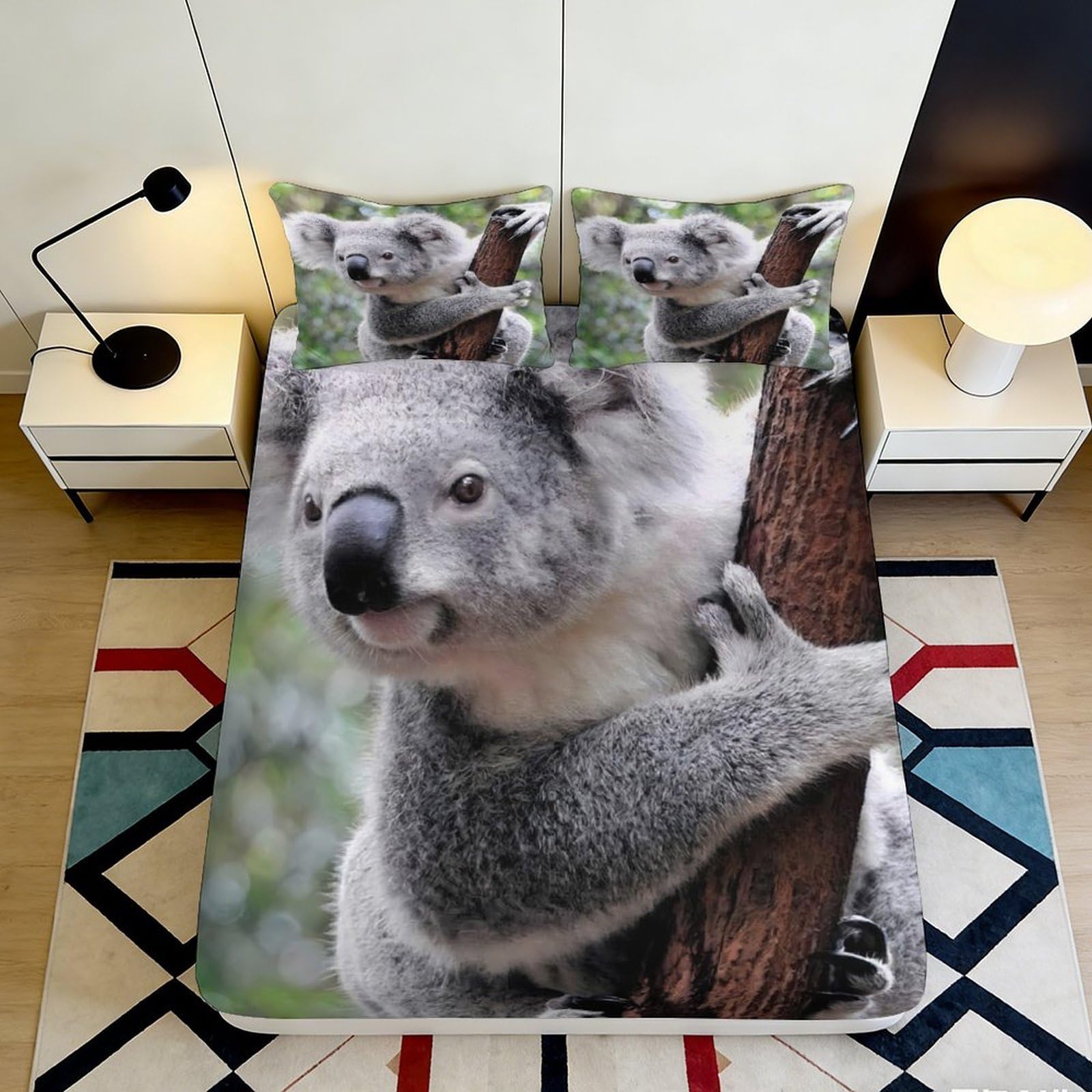 Dhbaneiok Style-2 3D Printed Koala Tree Fitted Sheet Microfiber Soft Anti-Slip Bed Cover For Bedroom Guest Room Mattress Protection 90X200x25cm