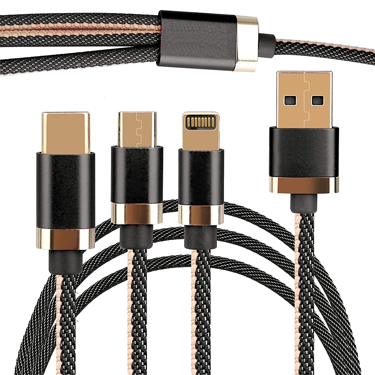 ININSIGHT SOLUTIONS 3 in 1 Cable Nylon Braided Fast, Rapid, Super Charging Cable 3.0A for Micro USB, iPhone & Type C Devices. 3.3 ft 3in1 Charging Cable car Multi Charger Cable - Golden Connecter (B091YWSCZC) Amazon Price History, Amazon Price Tracker