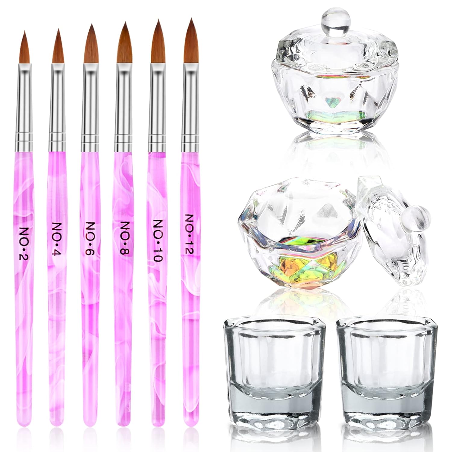 Acrylic Nail Brush Dappen Dish Set, 6PCS Nail Art Pen and 4PCS Crystal Dappen Dish, Manicure Bowl Cup Glass Container for Acrylic Liquid Nail Tool Kit