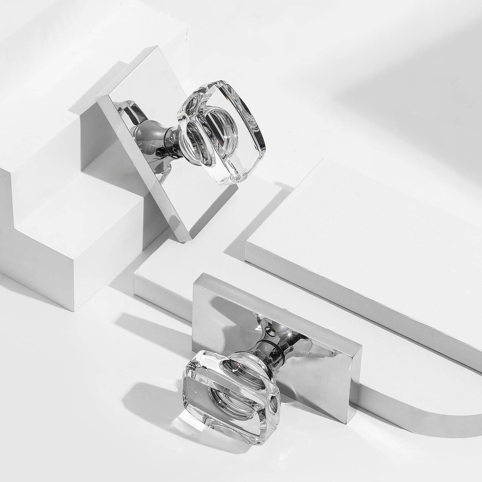 Cerraduras de puerta con cerrojo de seguridad, cerraduras de puerta de entrada con cerrojo y juego de pomos de puerta de cristal de cristal, acabado cromado pulido