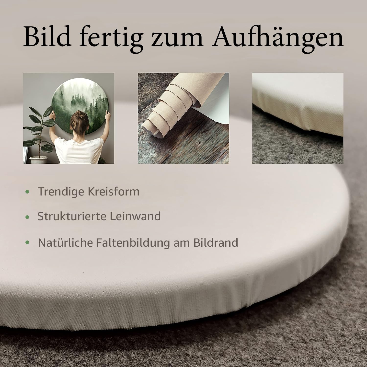 murando - runde Bilder Abstrakt 80x80 cm Leinwandbild 1 tlg Kunstdruck modern Wandbilder XXL Wanddekoration Design Wand Bild Betonoptik Natur Bäume Vögel wie gemalt a-A-10287-bc-a