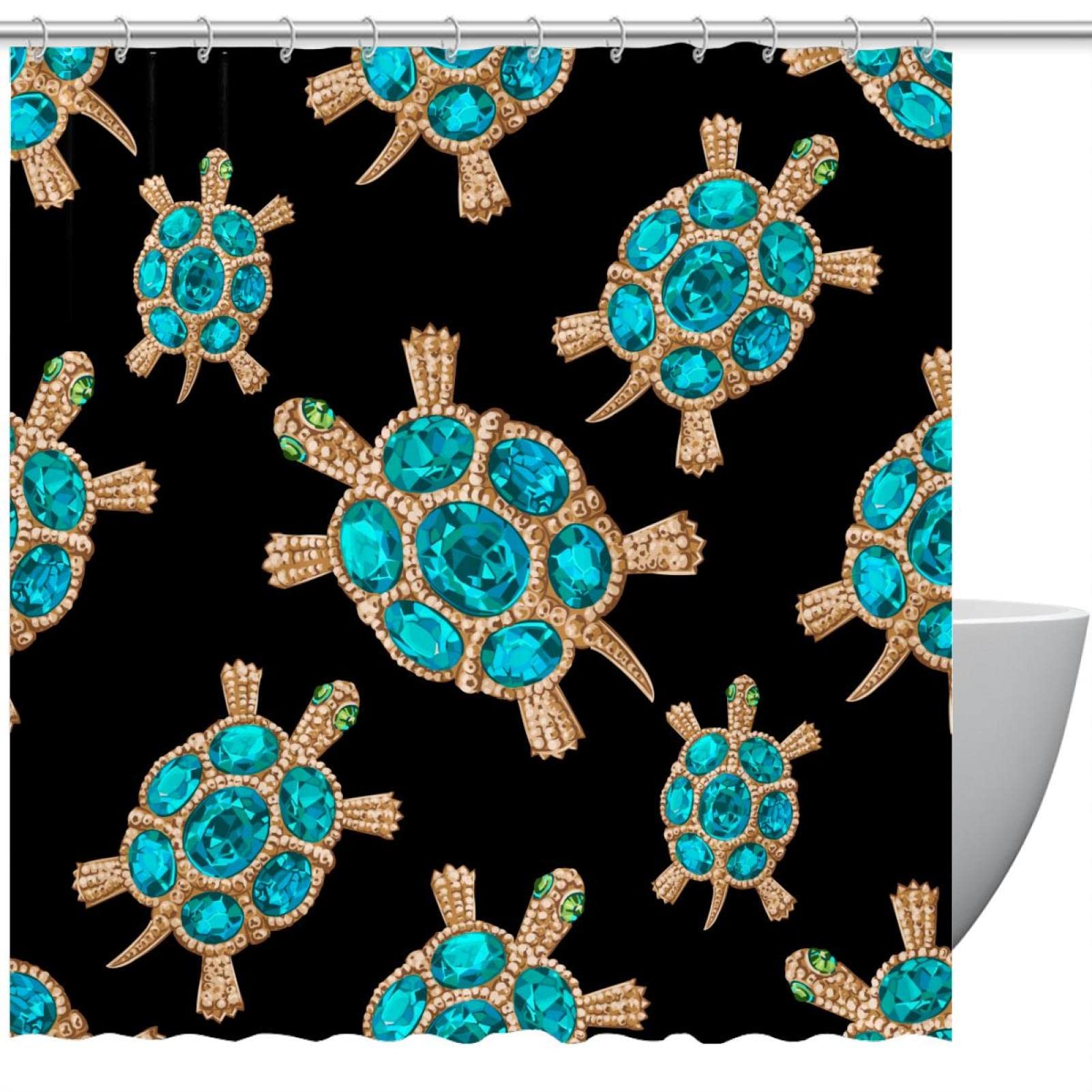 Rideau de douche noir tortue bleue 152x183 cm pour baignoire avec 12 crochets