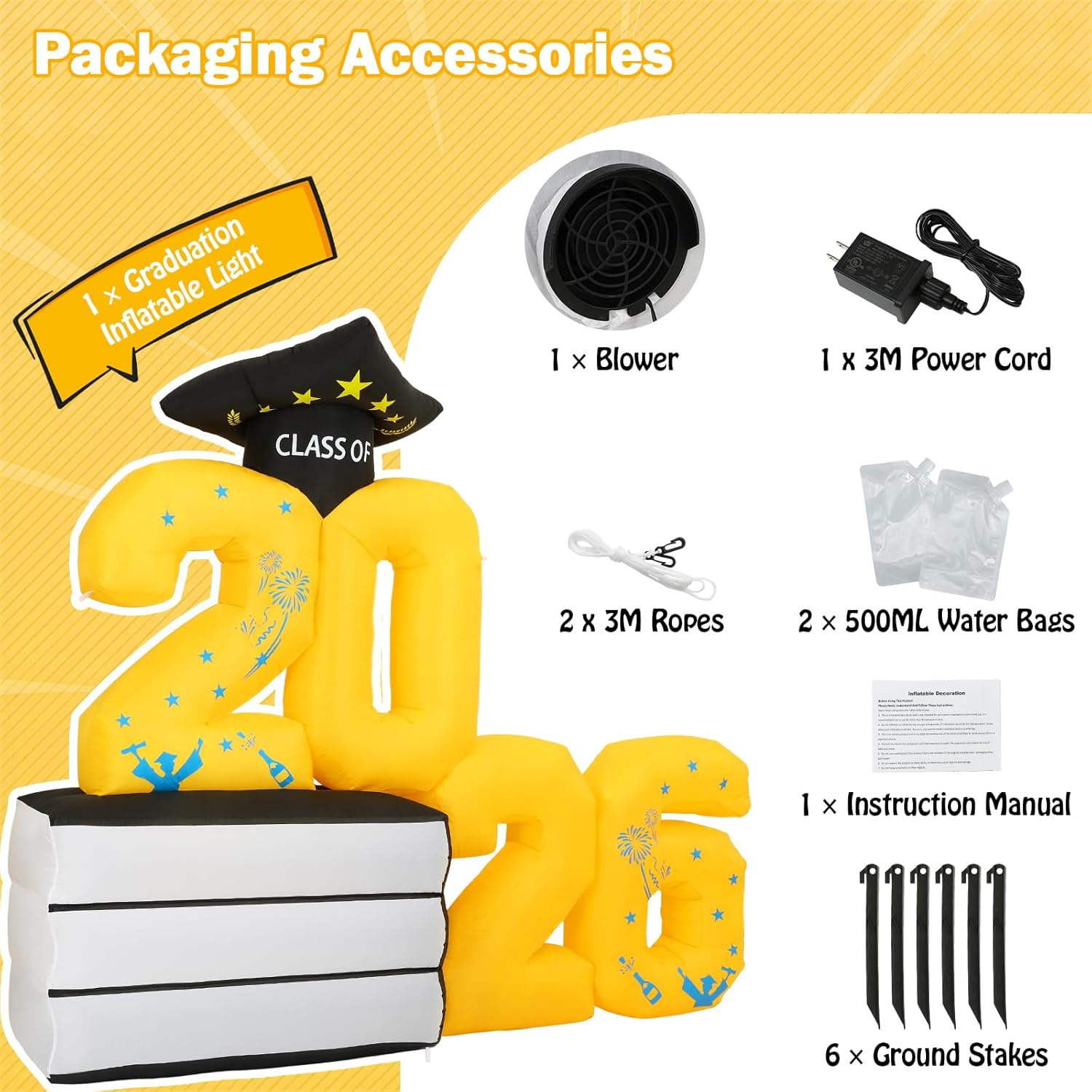 Lewondr 5.7FT Graduation Inflatable Outdoor Decorations, Inflatable 2026 Marquee Numbers, Blow up Yard Decoration with 7 LED Lights for Graduation Party, 2026 Grad Decor for College High School
