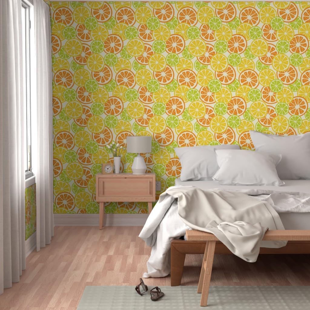 Peel & Stick Wallpaper 3ft x 2ft - Citrus Cream Orange Lime Lemon Fruits Fruit Custom Removable Wallpaper by Spoonflower