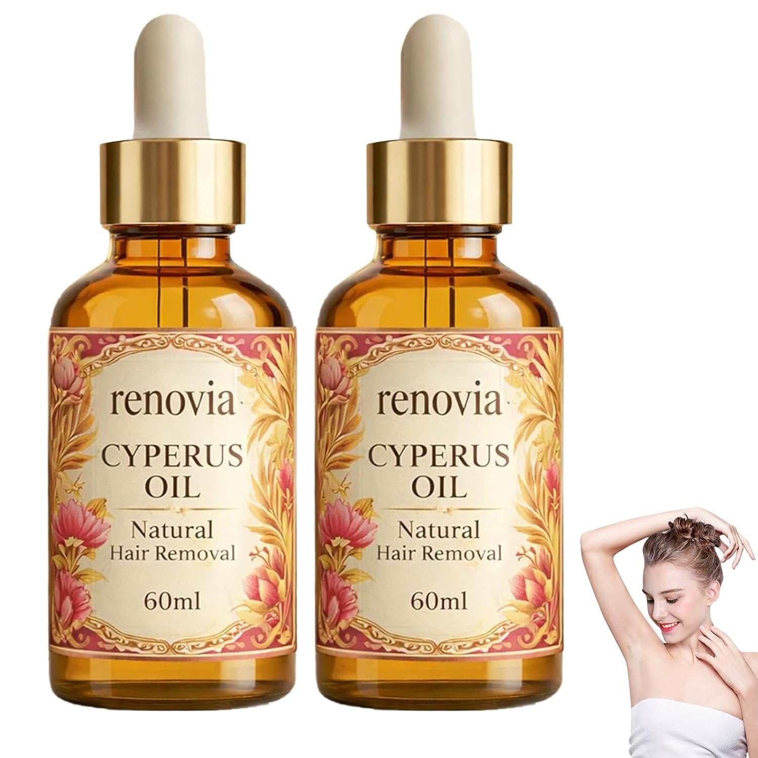 Renovia Cyperus Rotundus Oil for Hair Removal, 2026 New Professional Hair Removal Oil, Renovia Organics Hair Removal for Women, Moisturizing Soothing, Gentle Formula, Safe for Sensit (2 Bottle)