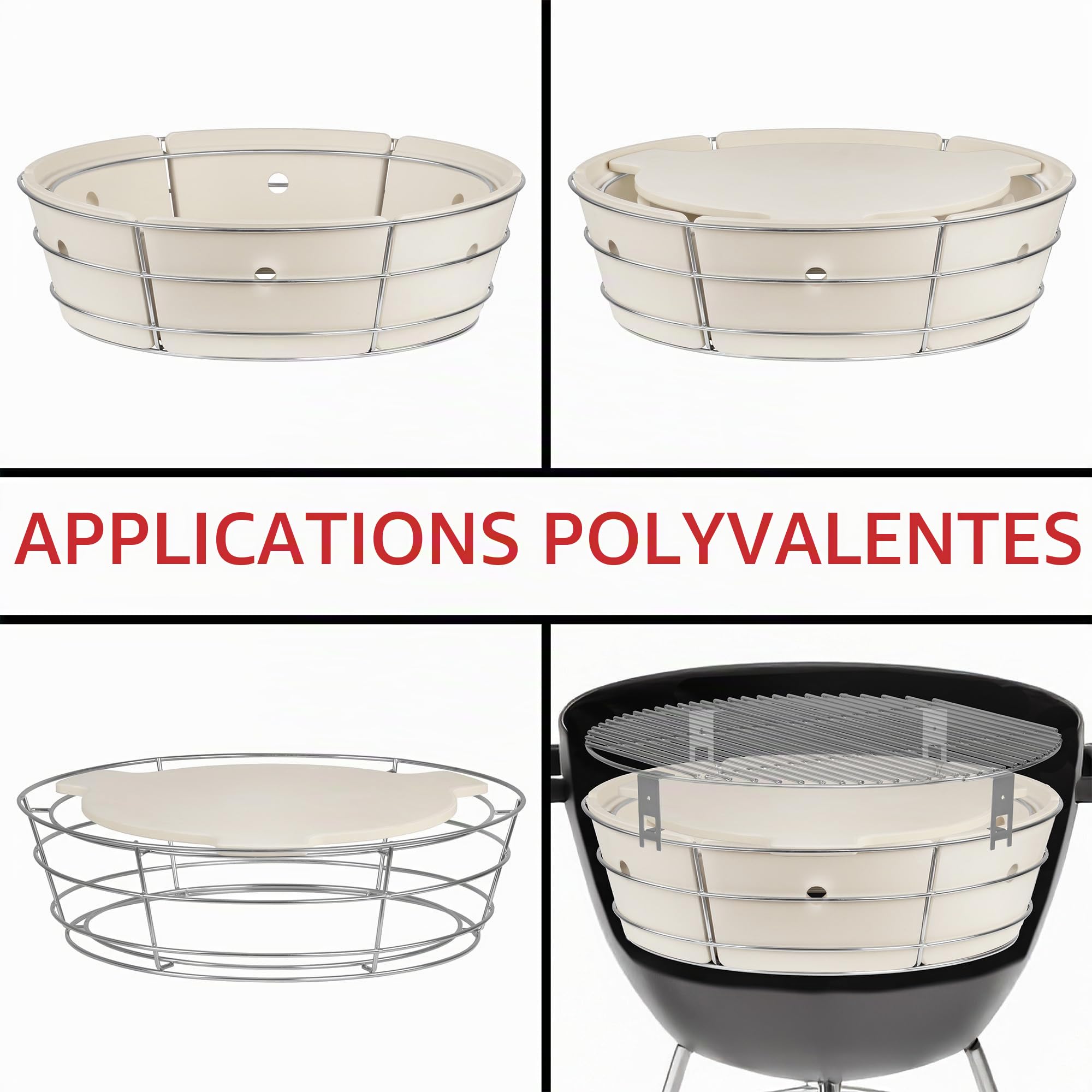 BBQ-Toro Système de cuisson universel flexible pour barbecue sphérique - Kit de boîte de fumage pour barbecue sphérique de 57 cm de diamètre - Accessoire de barbecue en acier inoxydable avec pierre à