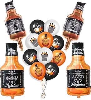 LXZColden 19 Pieces Whisky Balloons Kit Beers Themed Birthday Party Supplies for Aged to Perfection Party Supplies Oktoberfest Party Decorations, Gold Balck