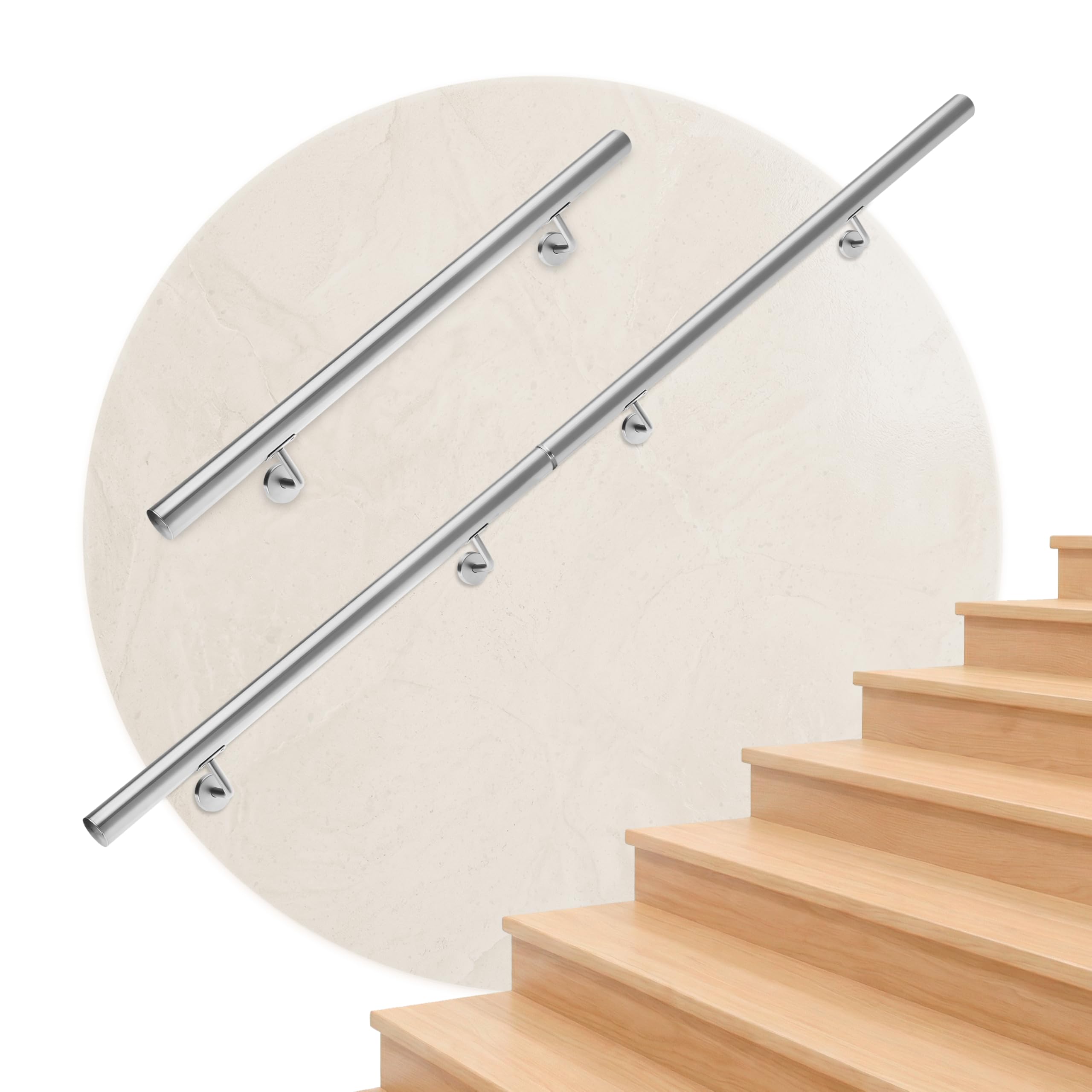 MONZANA® 300cm Handrails for Stairs V2A Stainless Steel Indoor/Outdoor Handrail Railing Stair Rail | Hand Rail for Stairs | 50cm-600cm Wall Mounted Staircase Hand Rails for Outdoor Steps