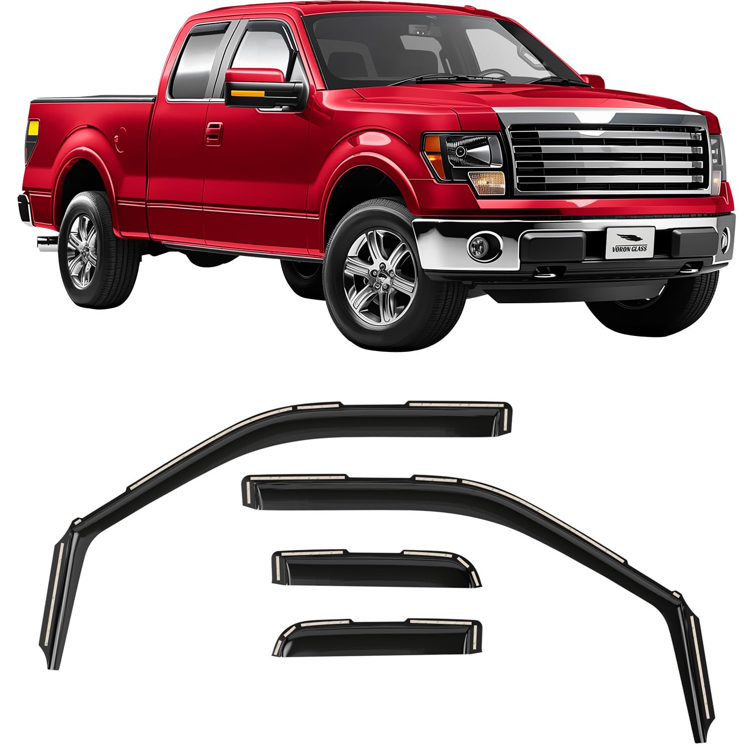 Voron Glass in-Channel Extra Durable Rain Guards for Ford F150 2004-2014 SuperCab, Window Deflectors, Vent Window Visors, 4 Pieces - 230181