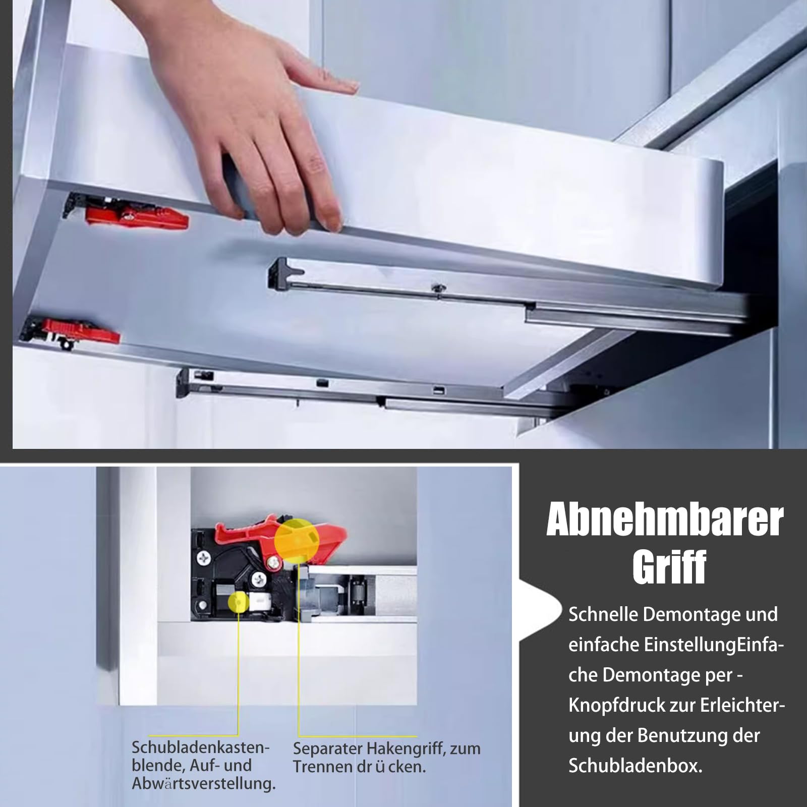 1Paar Hidden Slide Schubladenführungen Schubladenschienen, Unterflurführungen Mit Soft Close System, Auszugsschienen Kugelgelagerten,Silentpuffer Schubladenauszüge,Auszugsschienen Bodenmontage (350MM)