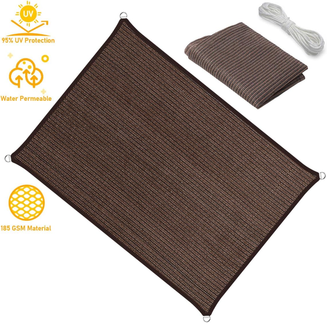 2' x 3' Brown Sun Shade Sail Straight Edge Canopy Awning Pergola Cover, for Outdoor Patio Lawn Garden Backyard Carport