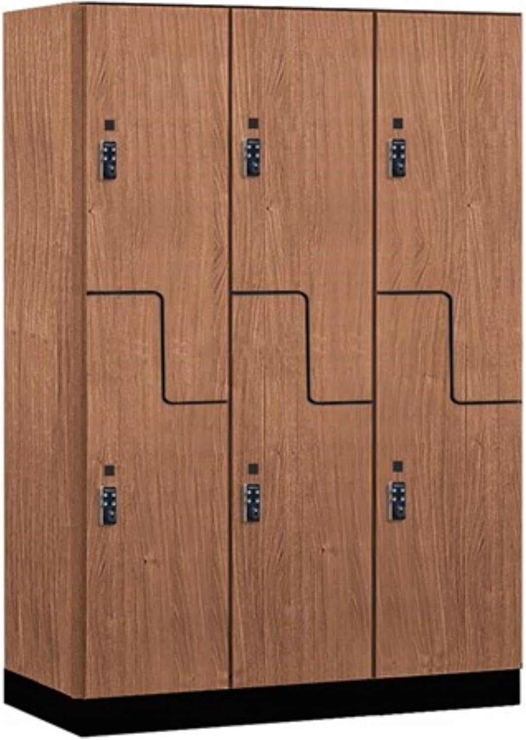 Salsbury Industries 18" Wide Premier Wood Locker-Double Tier 'S' Style-3 Wide-6 Feet High-24 Deep-Red Oak-Black Resettable Combination Locks