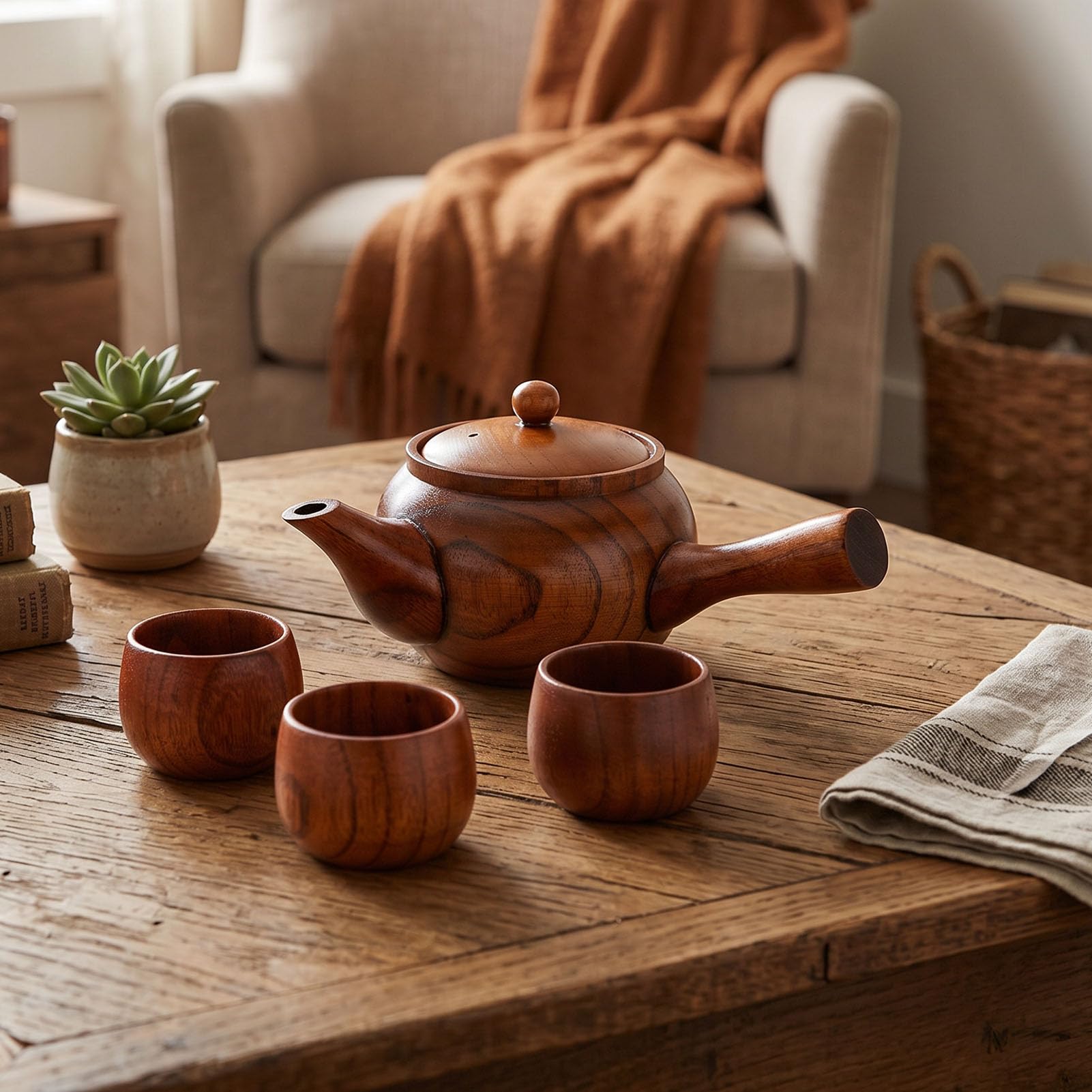 Schimer Set da tè Gongfu in Legno con Teiera, 3 Tazze e Colino per 2-3