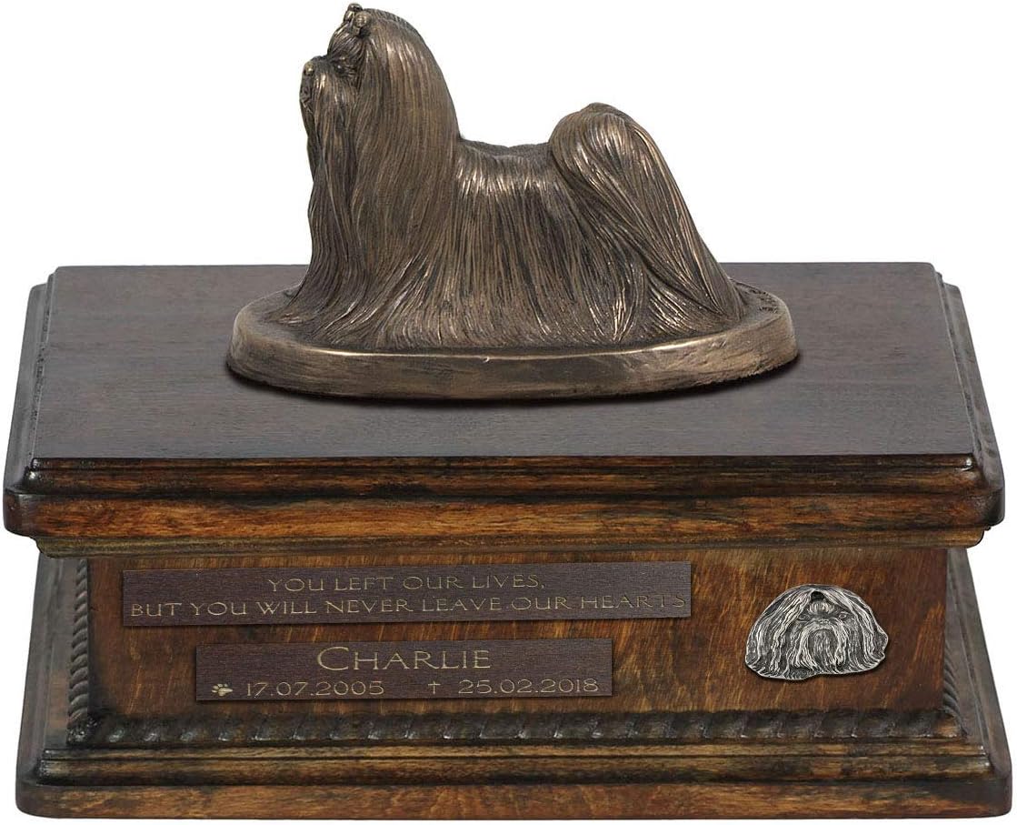 Art-Dog Custom Dog Sitting Statue Memorial Urn - Handmade Cold Cast Bronze on Birch Base – Sturdy and Stylish Urn for Dog’s Ashes – 8.3x11.4x8.7 – 5l – Shih-tzu