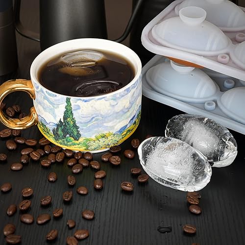 Miniatura 7 de Koilox Moldes de bolas de rugby 3D, bandejas de cubitos de hielo de silicona negra, 4 moldes grandes de bolas de hielo con tapa, de fácil