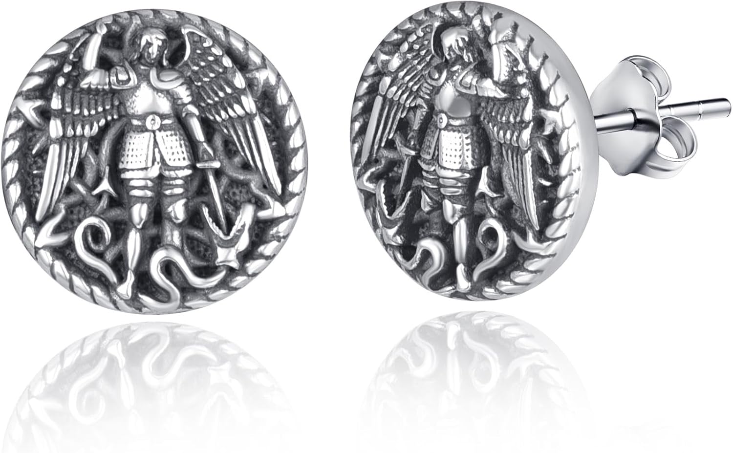 Men Stud Earrings 925 Sterling Sliver Saint Archangel Michael Earrings Amulet Earrings Catholic Jewellery for Men Women(Saint Michael)