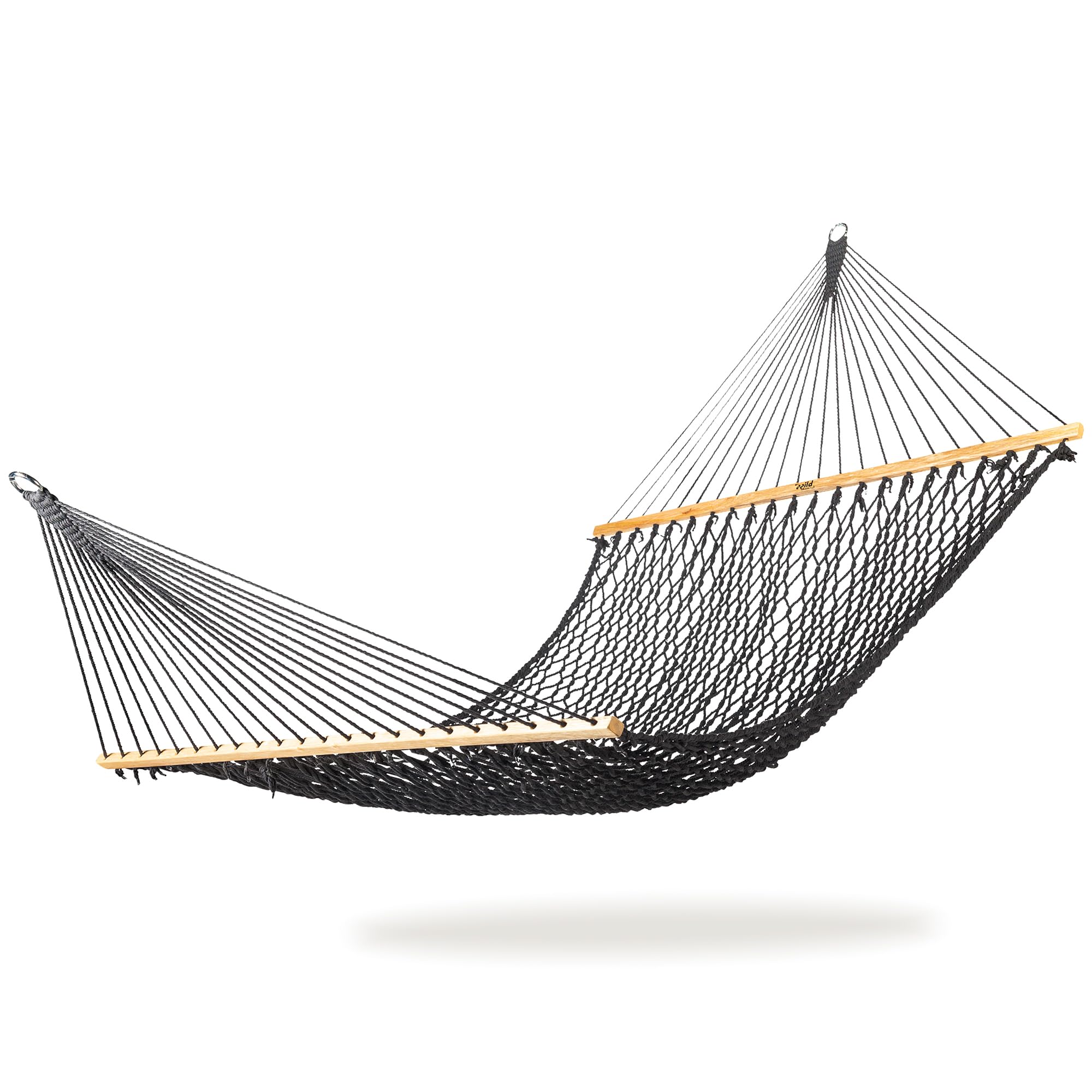 View 1 of Bliss Hammocks BH-410BK Classic Rope Hammock with Spreader Bar, Black, 80"L x 60"W