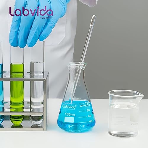 Miniatura 4 de Labvida 6 frascos Erlenmeyer de vidrio de boca estrecha, vol.3.4fl oz, borocilicato 3.3 con graduación impresa, LVC009