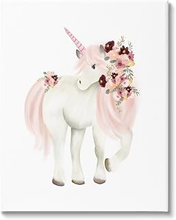 Stupell Industries Floral Decorated Unicorn Pink Mane Fantasy Creature, Design by Studio Q