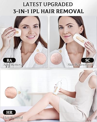 Miniatura 3 de LAORICI Depilación láser para mujeres y hombres, 3 en 1, función mejorada en casa, dispositivo de depilación permanente, 9 niveles IPL, dispositivo