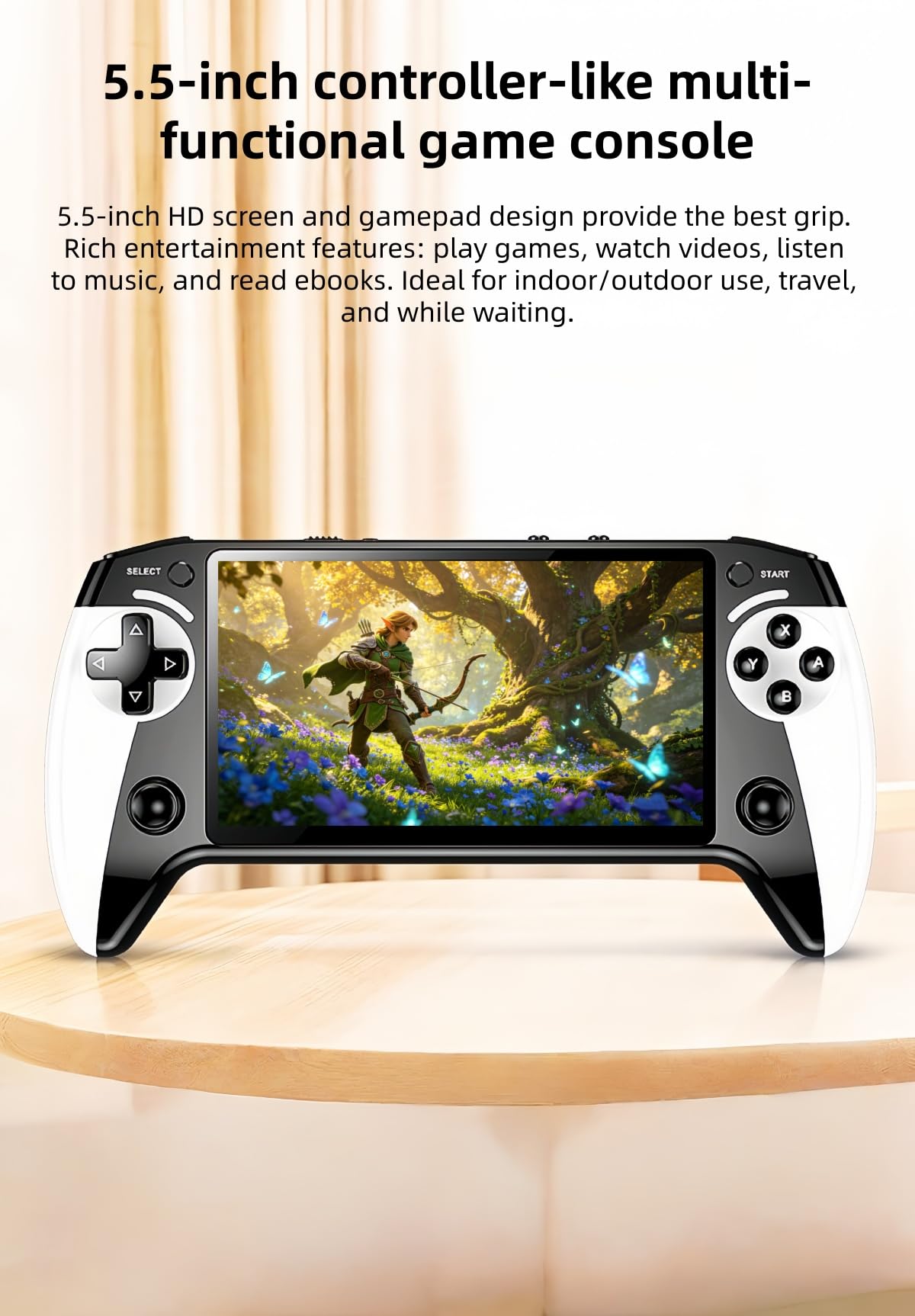 CZT Consola de videojuegos de 5,5 pulgadas Dos joysticks Diseño similar al controlador Mejor experiencia de mano 6200 juegos retro MP4/música/libros electrónicos Entretenimiento en interiores y