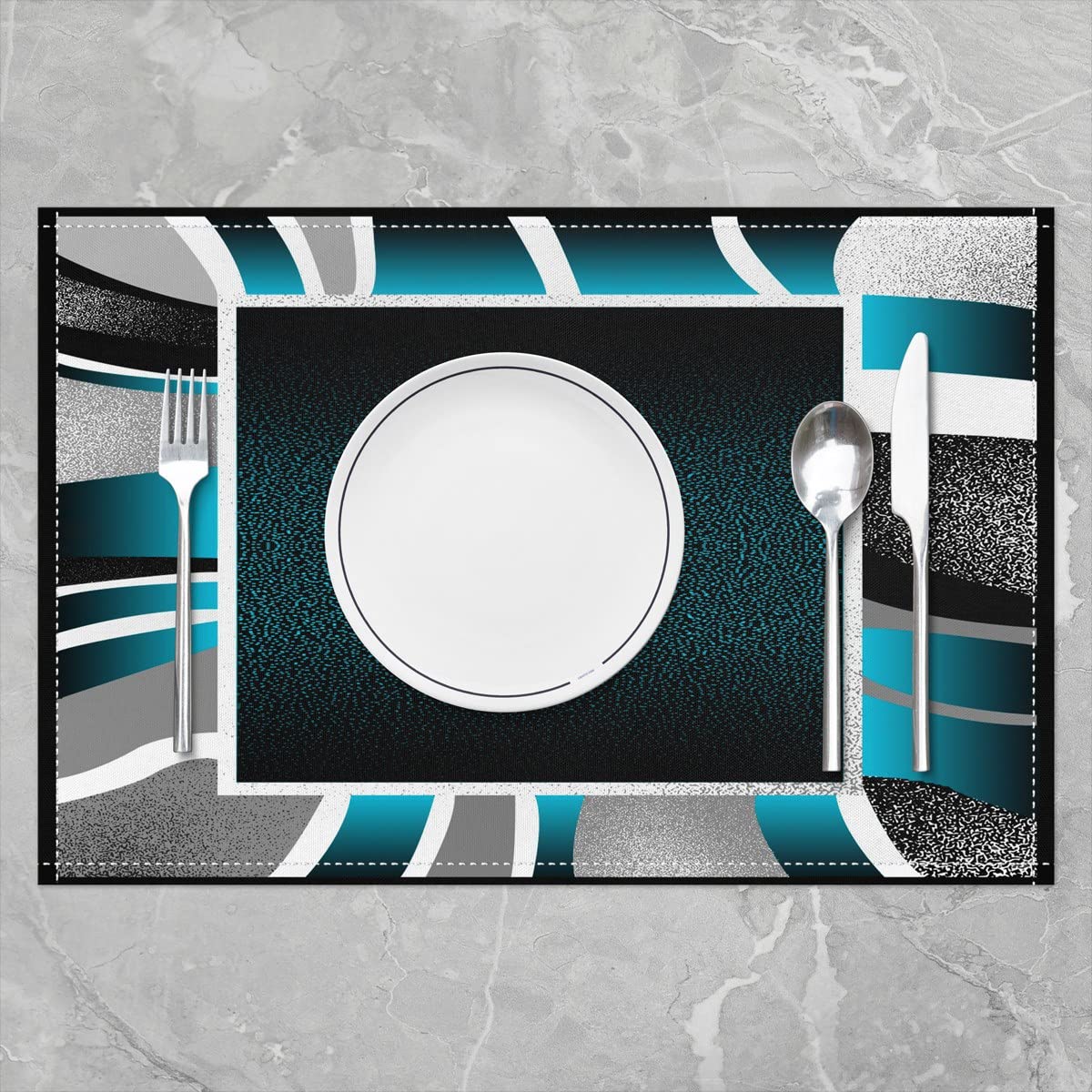 Set Di 4 Tovagliette Americane In Tessuto – Colore Foglia Di Tè E Grigio, 45x30 Cm, Design Astratto Costiero, Lavabili