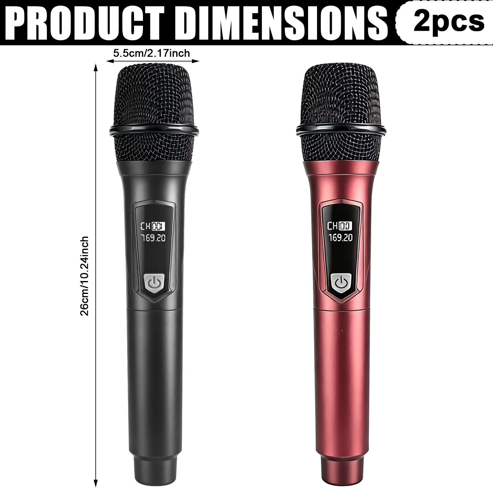 Set microfono senza fili, doppio microfono, microfono a mano, ricaricabile, dinamico con ricevitore, portata di ricezione 20 m, microfono karaoke, microfono per palcoscenico, conferenza, KTV a casa