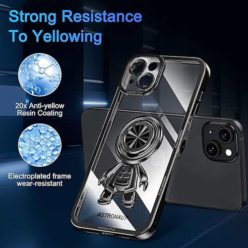 Miniatura 4 de LONTECT Funda para iPhone 15 Plus a prueba de golpes, protección de cuerpo completo, soporte de anillo de astronautas, delgada y transparente,