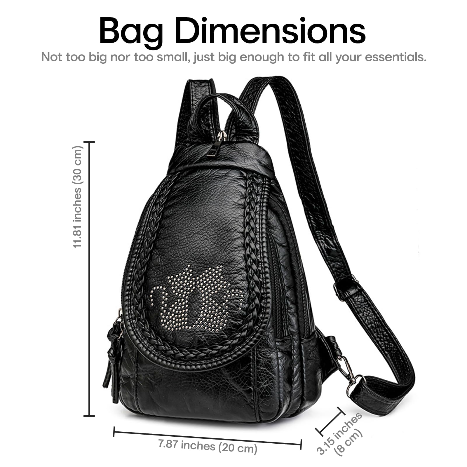 Petit sac à dos pour femme en cuir PU convertible pour Petit sac à dos étanche Sac à main voyage Sac à dos de randonnée avec plusieurs poches Compartiments spacieux (noir)