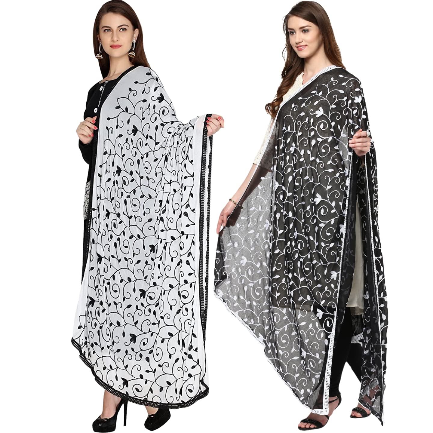kemza Women's Embroidered Chiffon Dupatta Combo Pack of 2 | Phulkari Gota Patti Dupatta For Kurta Party, Festival, Wedding-picture-36
