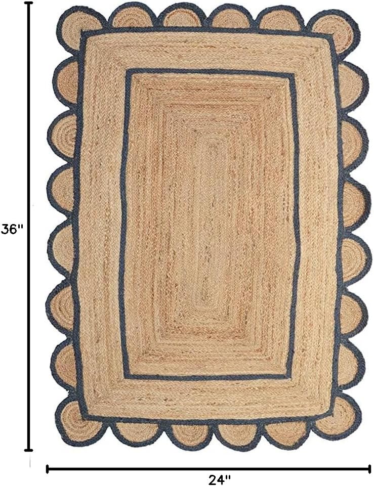 Scallop Pattern Jute Bohemian Area Rug (Green, 2'x3')