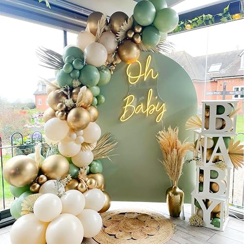 Miniatura 4 de Kiyiusan Guirnalda de globos verde salvia, kit de arco de 100 globos de color verde oliva retro con globos de arena blanca, globos dorados cromados