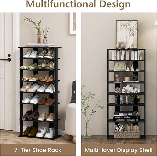 Miniatura 6 de Tangkula Estantería vertical de 8 niveles para zapatos, organizador de esquina que ahorra espacio para 14 pares, almacenamiento estrecho de zapatos