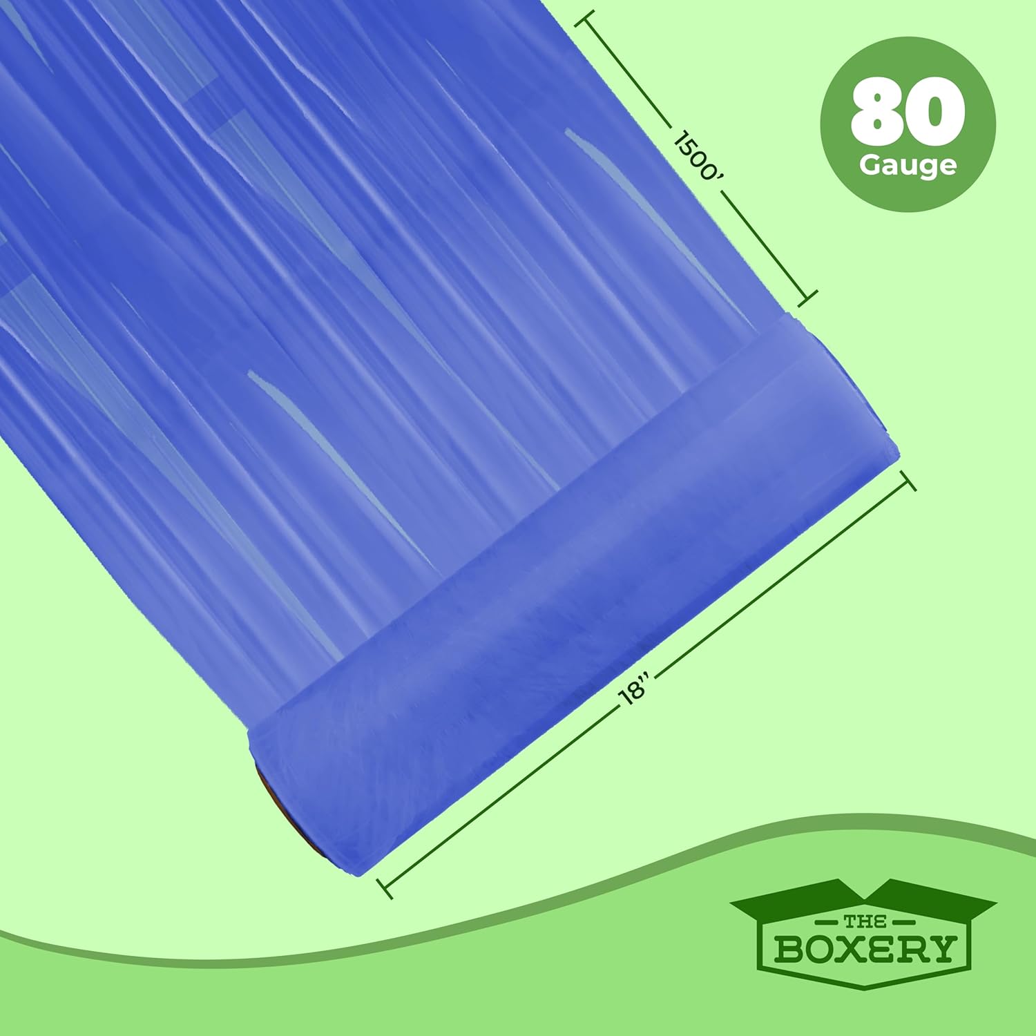 The Boxery 18''X1500' Per Roll of Stretch Wrap (Blue) - 4 Rolls Included (80 Gauge) - Industrial Strength Stretch Wrap Film Blue Cling Plastic for Shipping, Moving and Packaging