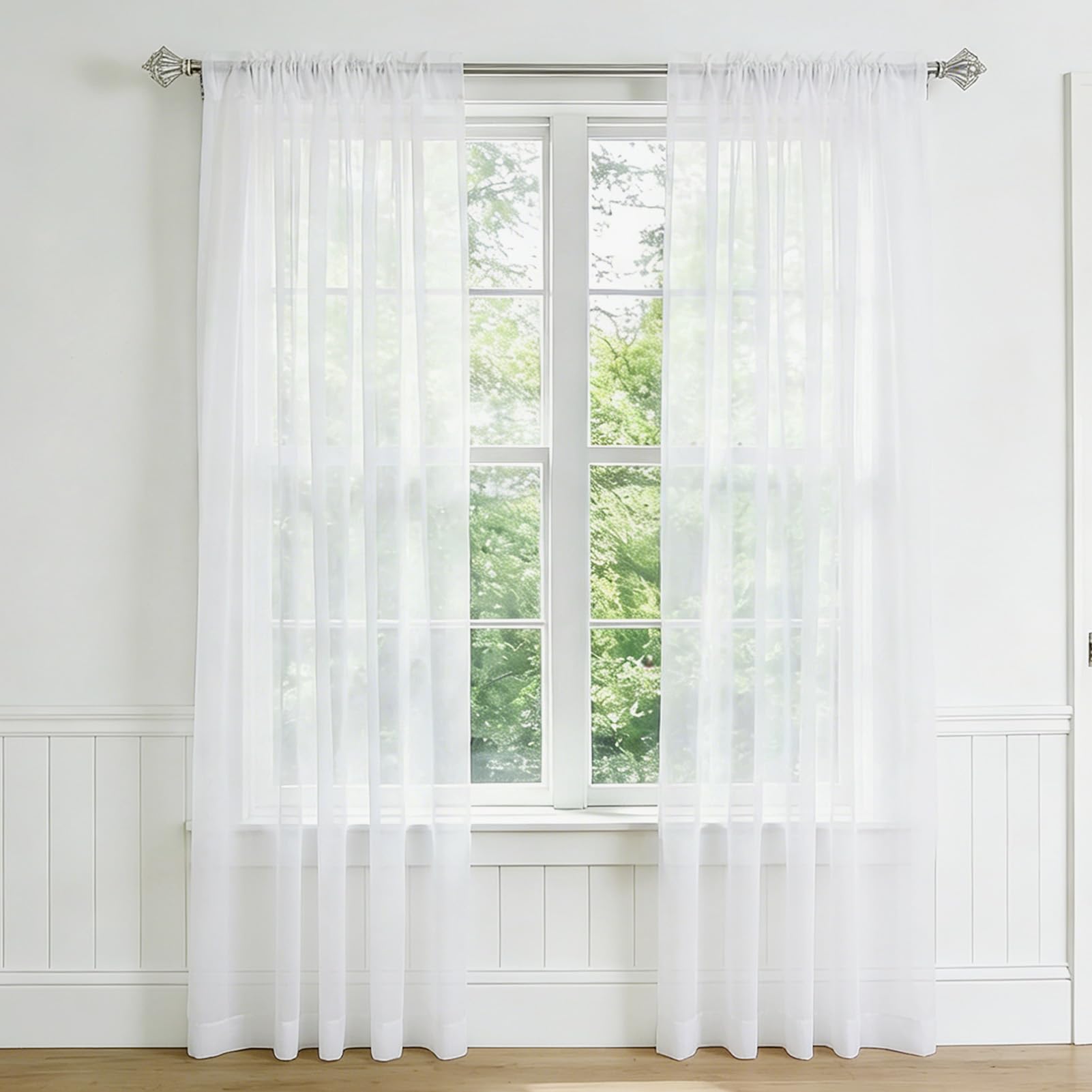 NAKIHOUSE Voile Curtain, 2 Panels Net Curtains for Windows 96 Drop, Elegant Slot Top, Light Filtering White Voile Curtains for Living Room Bedroom, Breathable & Graceful Window Drapes — image 1