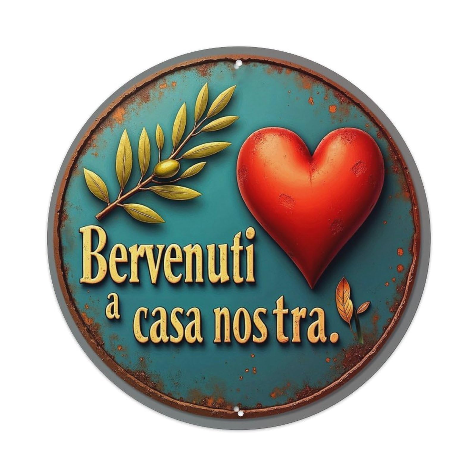 Heart Olive Branch Welcome Home Sign Vintage Round Tin Sign Retro Metal Wall Decor Metal Poster, Home Bar Garage Cafe Wall Art Decoration 8x8Inches