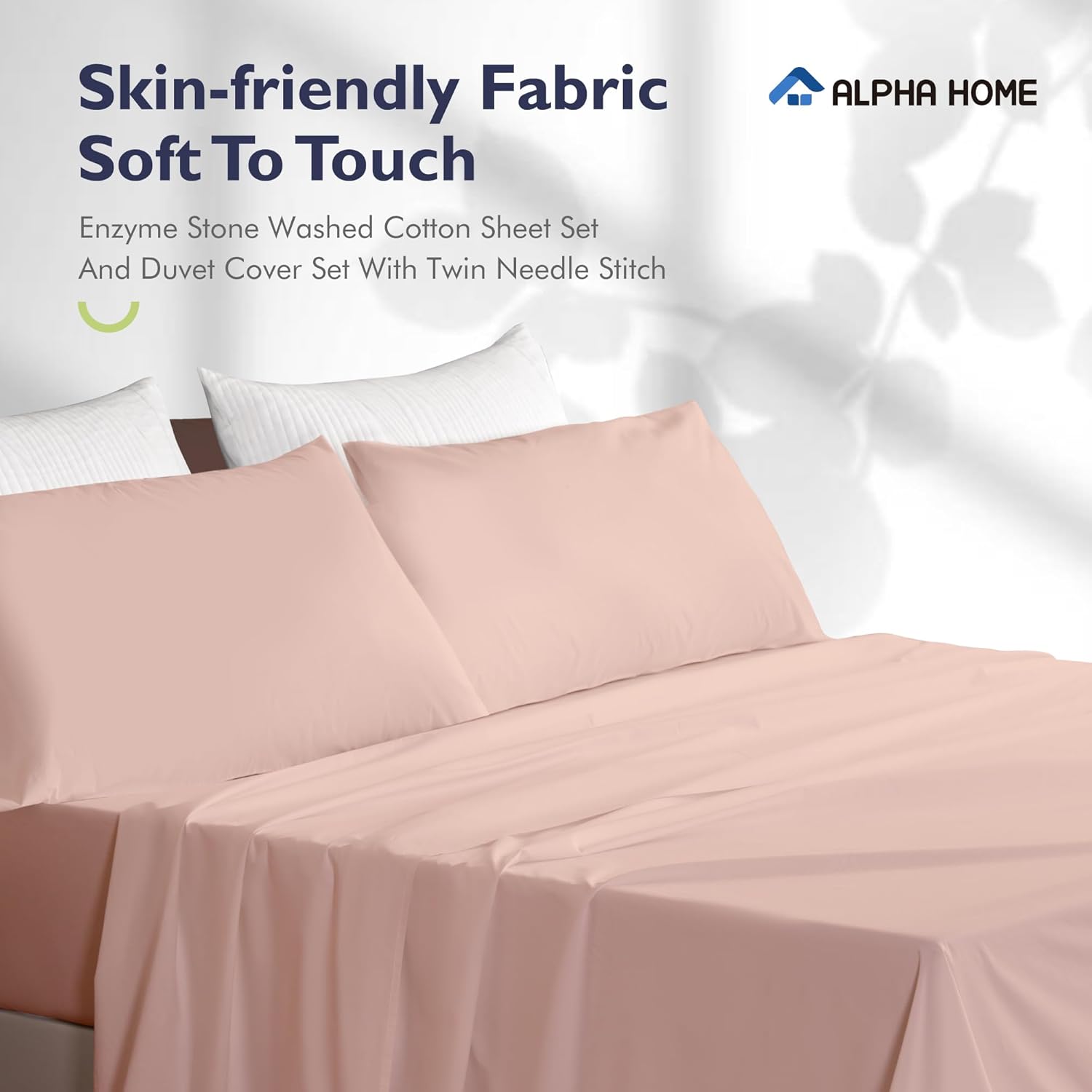 ALPHA HOME Deep Pocket Full Size Sheet Set, Washed Cotton Percale Bedding Sheet Set, 100% Cotton Sheet Set Moisture-Wicking Sheet Set, 4 Piece Cooling Bed Sheets