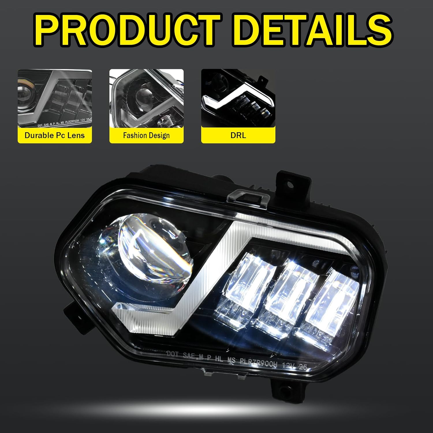 DOT Approved LED Headlights with High Low Beam DRL for Polaris Sportsman 400 500 550 570 800 850 2009-2017 RZR 800 2014 S 800 2011-2014 900 2014 RZR XP 900 2011-2013 2PCS