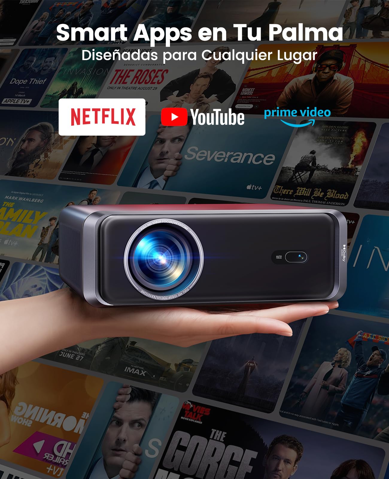 Proyector 4K【Netflix Incluido/Dolby】 35000 Lúmenes Smart Proyector 4K Auto Focus/Keystone WiFi Bluetooth FHD 1080P,HDR10, Apps Oficiales Proyectors Portátil WiFi6 Cine en Casa/Exterior/Regalo HDMIARC