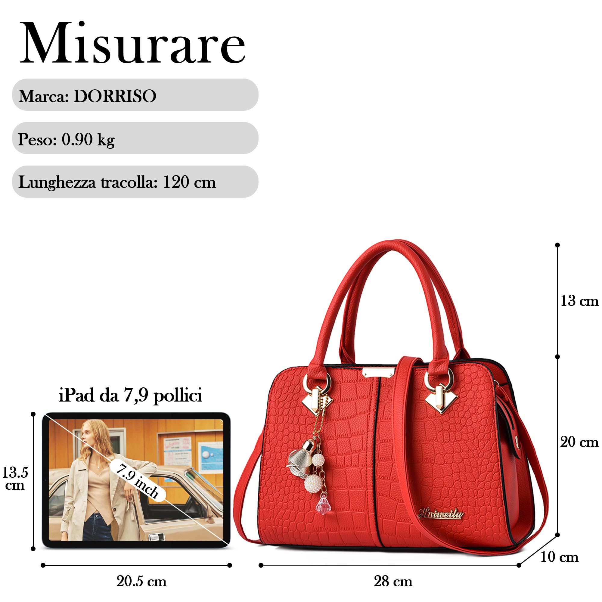 Borsa Donna Borsa a Mano - Media Moda Ornamenti Multitasche Pelle PU Impermeabile Leggera per Lavoro Quotidiano Viaggio Casual Shopper Rosso Ciliegia