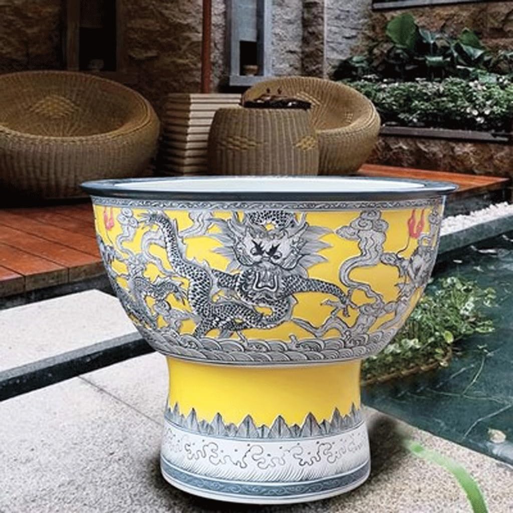 Small Fish Tank Ceramic Carving Dragon Pattern Fish Tank Floor-Standing Column Fish Tank Home Painting and Calligraphy Tank Fish Tank Kit