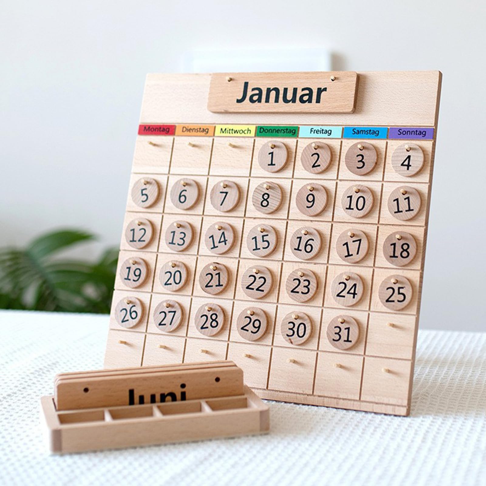 Calendario perpetuo de madera, calendario de madera para niños, calendario magnético de juguete de madera, estaciones de aprendizaje para niños, meses y días del año