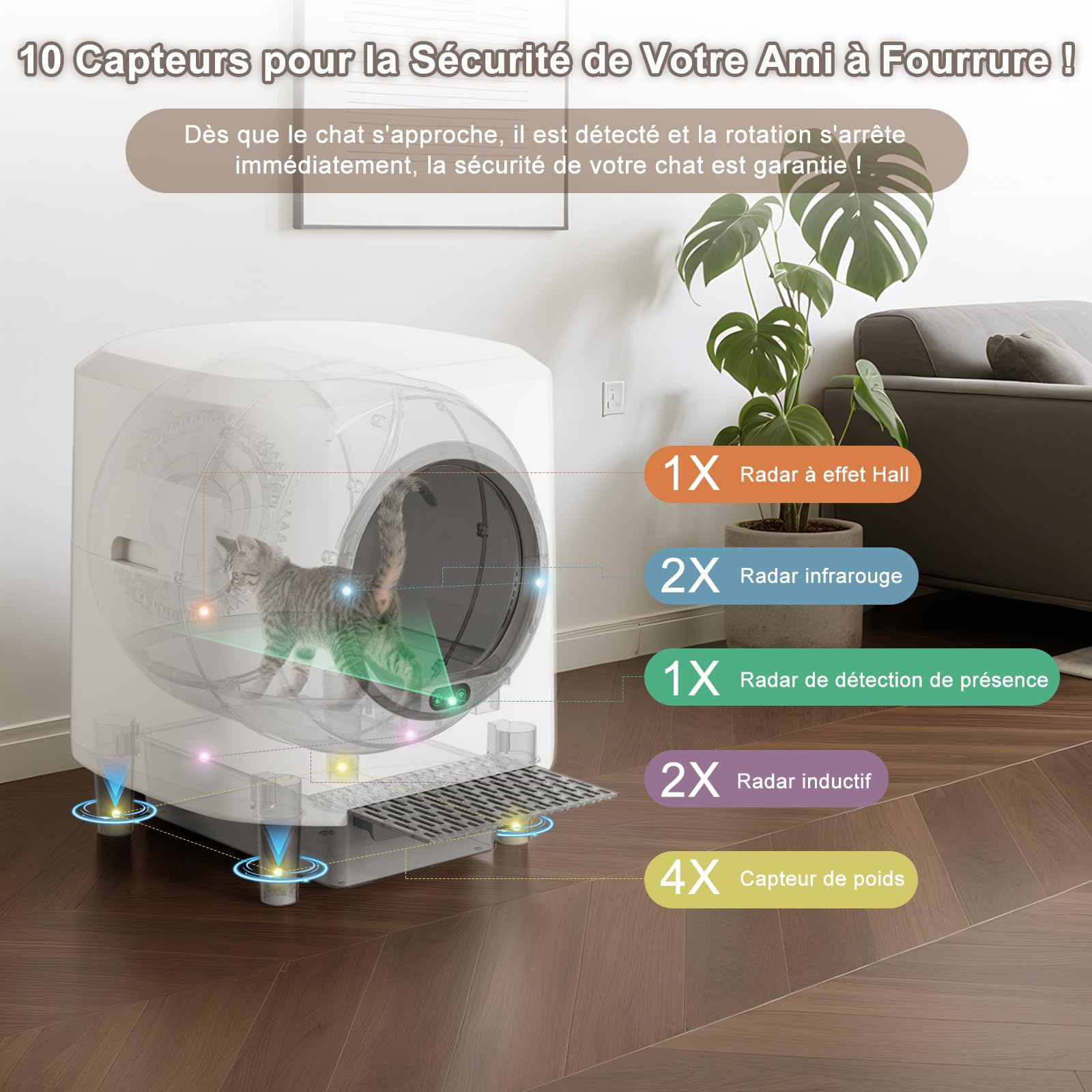 Litiere Chat Autonettoyante, Litière Automatique Anti-Fuites/Pincement/Odeur, Contrôle APP, Bac Litiere pour Chat Capacité 90L pour Plusieurs Chats, Vidage en 1 Touche Nettoyage Facile