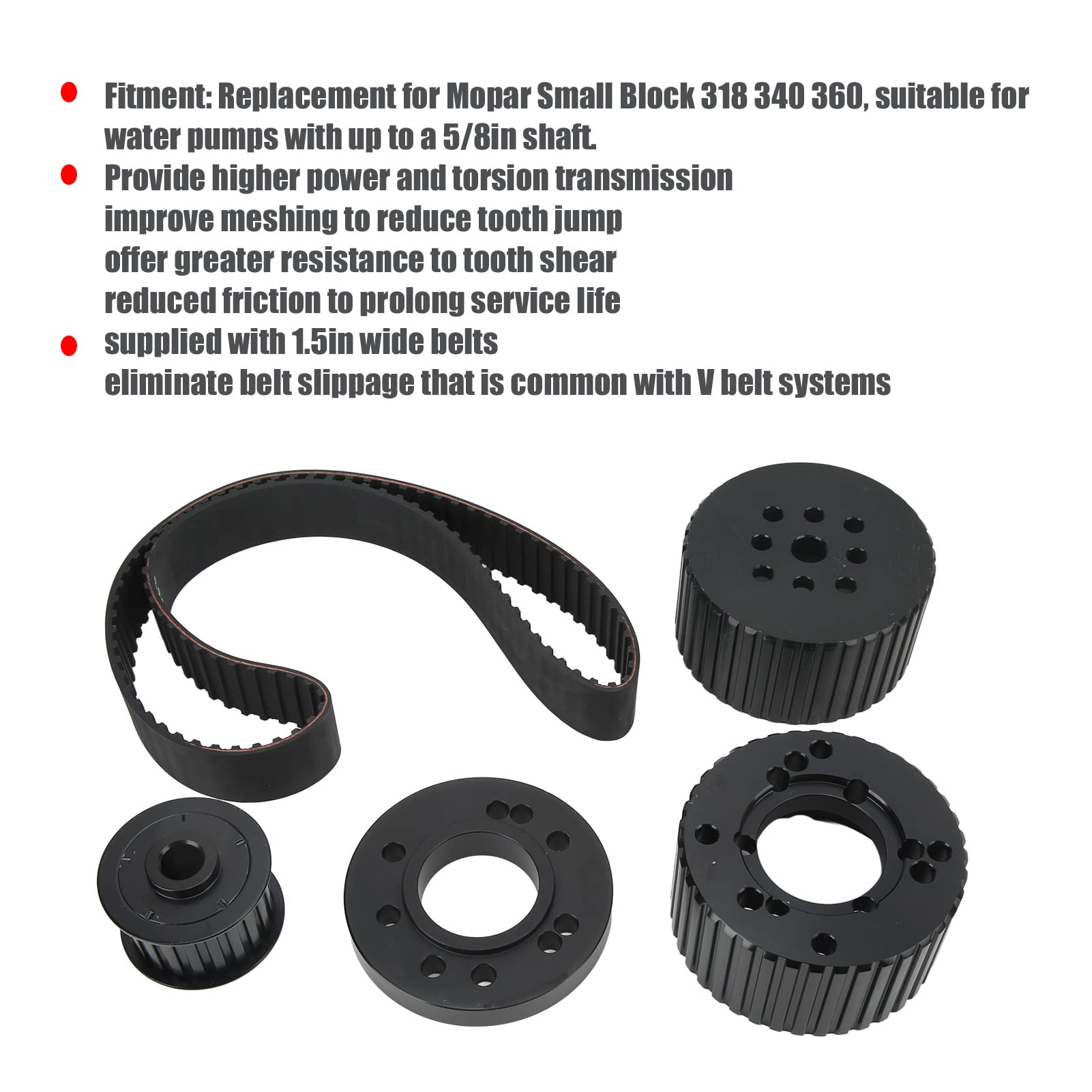 Kit Puleggia Trasmissione Cinghia Pompa Acqua per Small Block 318 340 360 Costruzione in Alluminio