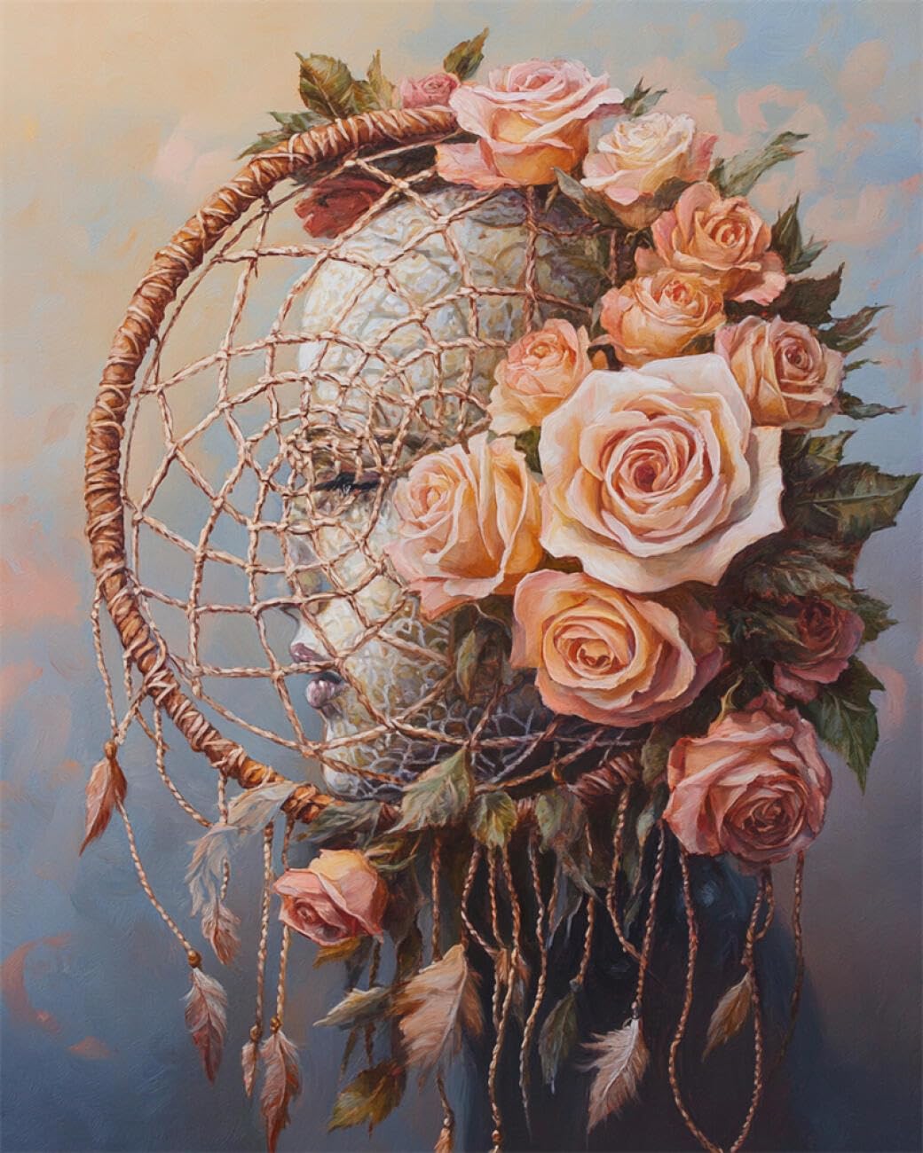 RKFLGEW Flores Kit De Bordado De Cuentas Diy Atrapasueños De Fantasía Kits De Bordado,Punto De Cruz Con Cuentas,Pintura Con Cuentass En 3D,Manualidades 50x70 cm