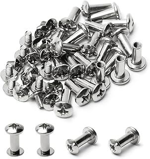 MroMax M3 Binding Screw, M3 x 10mm Nickel Plated Carbon Steel Cross Head Chicago Screw Binding Post Screw Kit for DIY Leat...