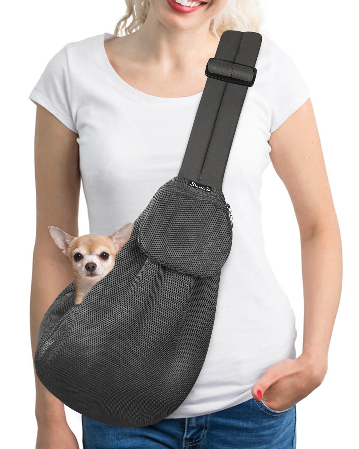 SlowTon Transportín para Perros, Correa Ajustable del Hombro para Perros Pequeños, Bolsa De Transporte para Perros, Porta Mascotas con Bolsillo Frontal con Cremallera, Cinturón De Seguridad