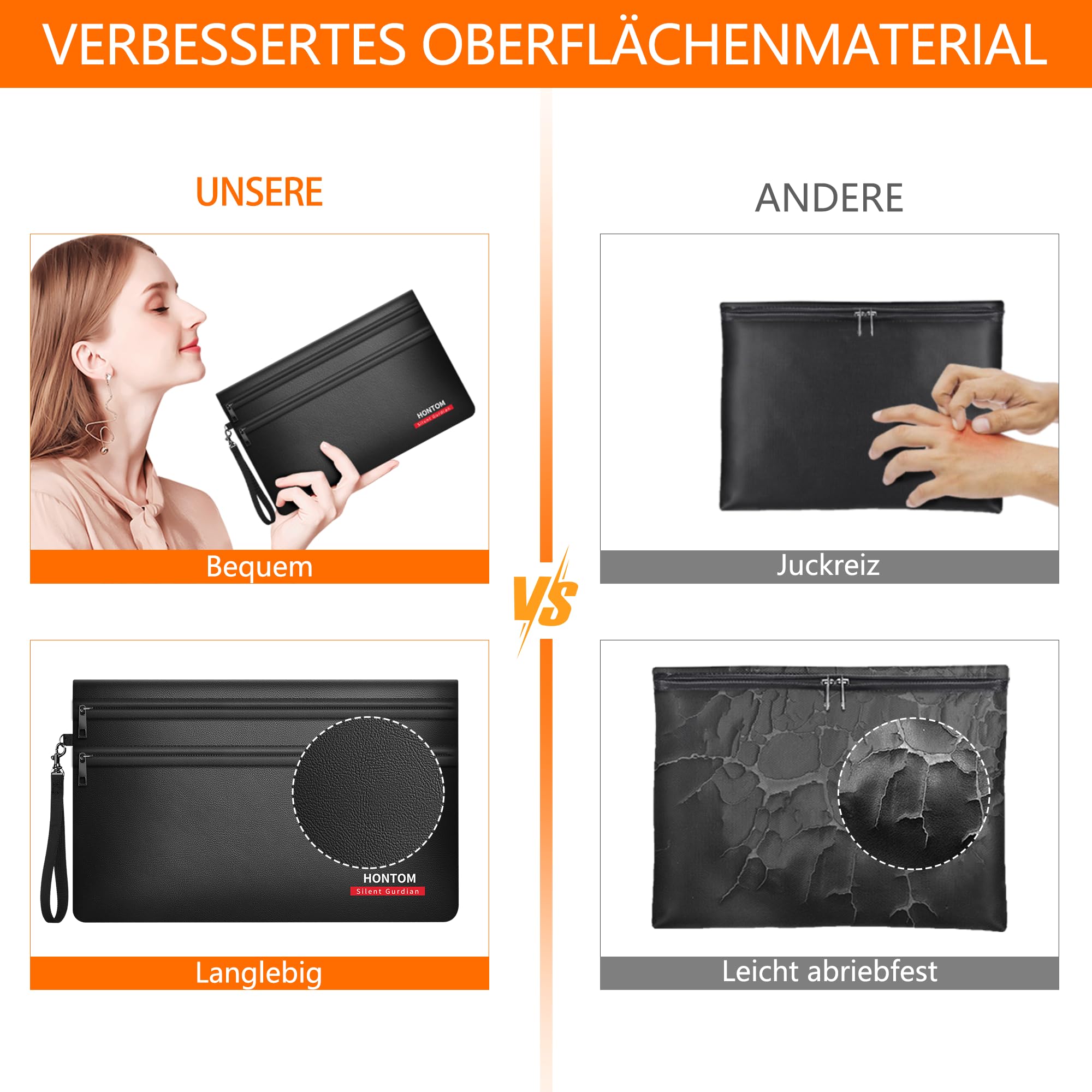 Hontom 2er Pack Geldtaschen Banktasche aus Kunstleder(28x19cm,6400℉) | 12-lagige Wärmedämmung Feuerfeste Tasche, Kleine Feuerfest Geldtasche mit Reißverschluss für Bargeld,Quittung,Reisepass